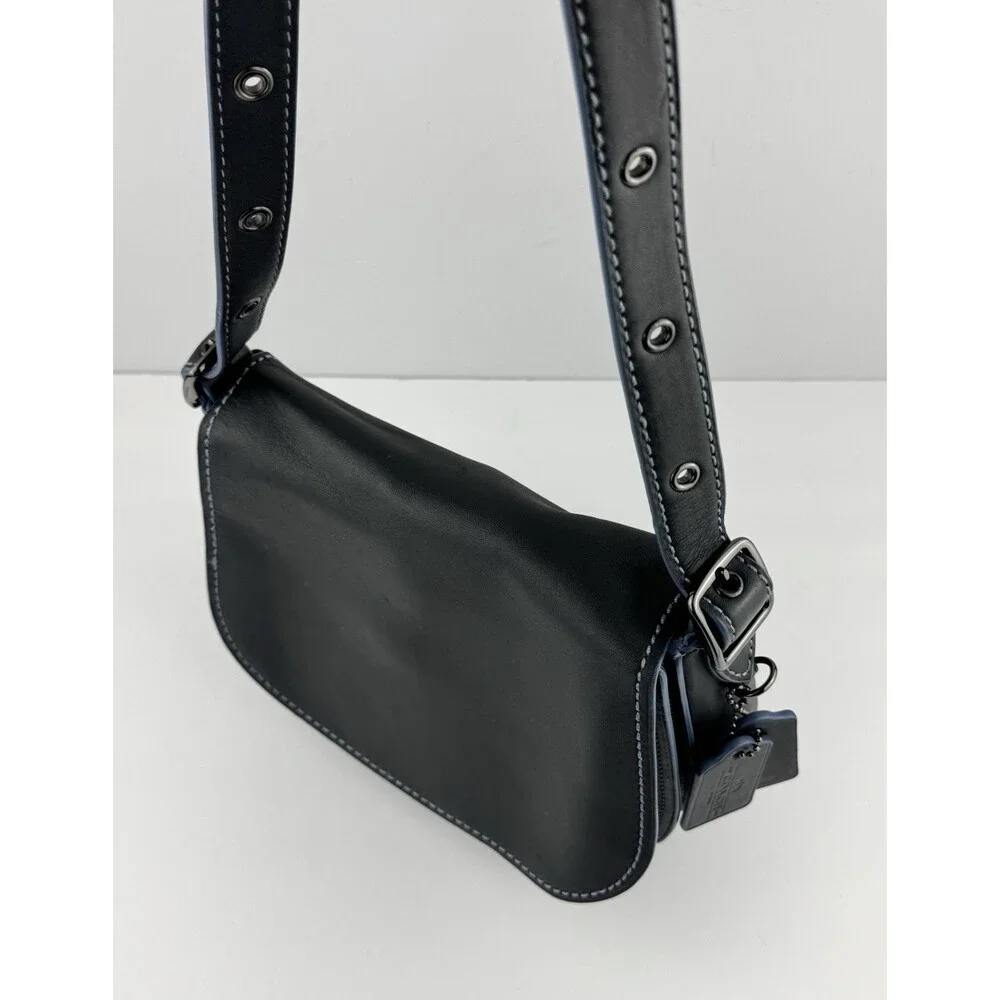 Coach 9170 Saddle Bag 23 Gray Glovetanned Leather Crossbody blue Contrast Stitch